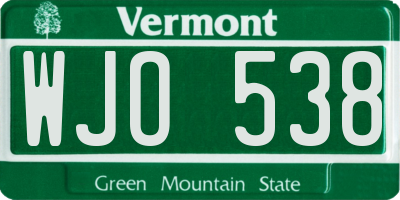 VT license plate WJO538
