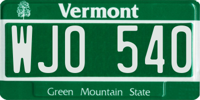 VT license plate WJO540
