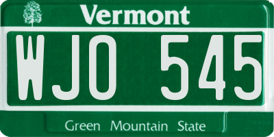 VT license plate WJO545
