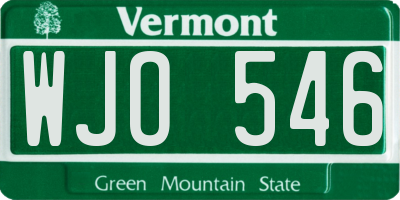 VT license plate WJO546