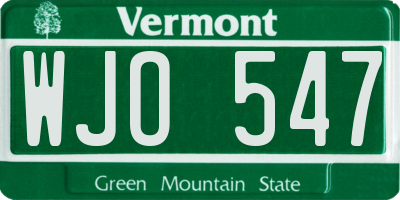VT license plate WJO547