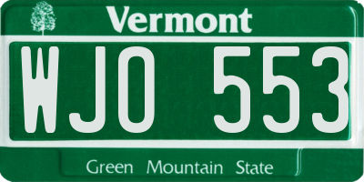 VT license plate WJO553