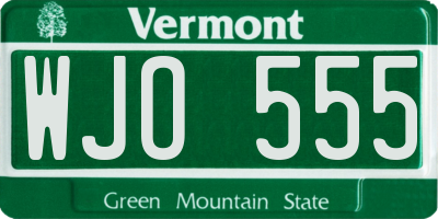 VT license plate WJO555