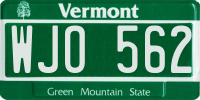 VT license plate WJO562