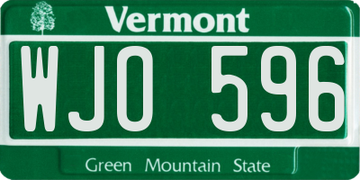 VT license plate WJO596