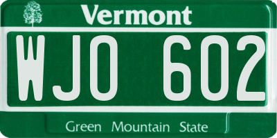 VT license plate WJO602