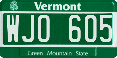 VT license plate WJO605