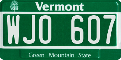VT license plate WJO607