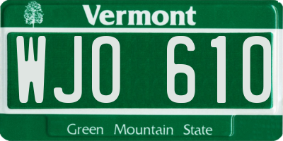 VT license plate WJO610