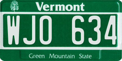 VT license plate WJO634