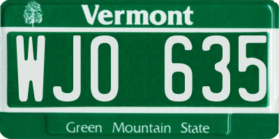 VT license plate WJO635