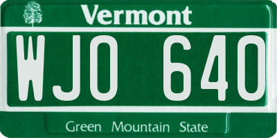 VT license plate WJO640