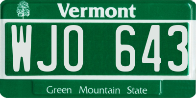 VT license plate WJO643