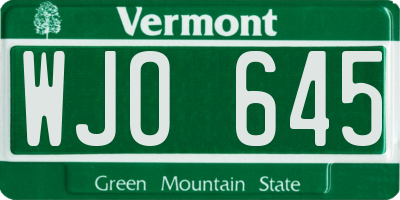 VT license plate WJO645