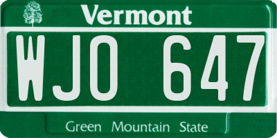 VT license plate WJO647