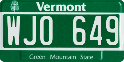 VT license plate WJO649