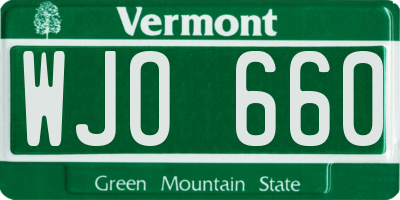 VT license plate WJO660