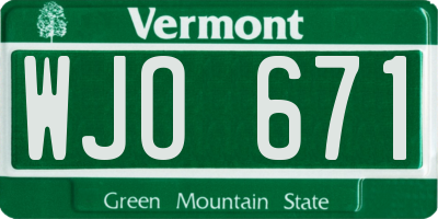 VT license plate WJO671