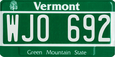 VT license plate WJO692