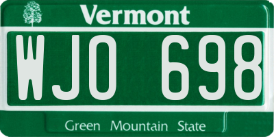 VT license plate WJO698