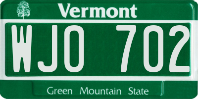 VT license plate WJO702