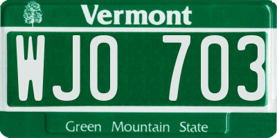 VT license plate WJO703