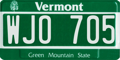 VT license plate WJO705