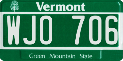 VT license plate WJO706
