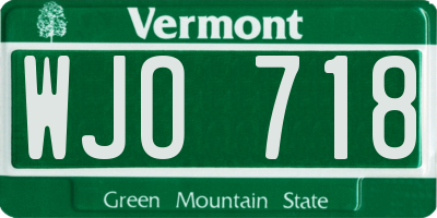 VT license plate WJO718
