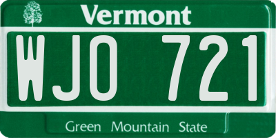 VT license plate WJO721