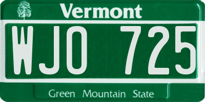 VT license plate WJO725