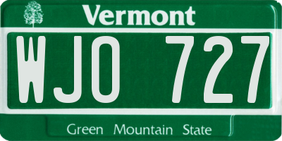 VT license plate WJO727