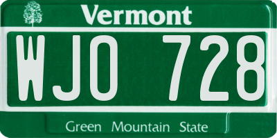 VT license plate WJO728