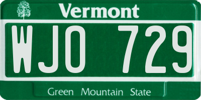 VT license plate WJO729