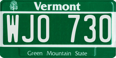 VT license plate WJO730