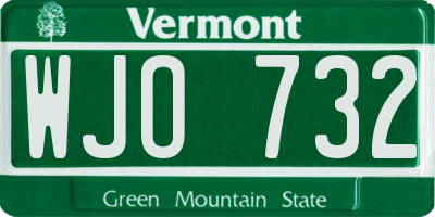 VT license plate WJO732