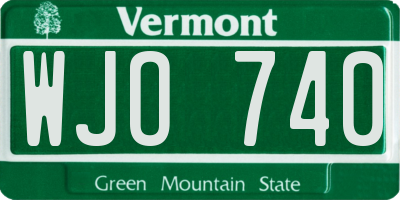 VT license plate WJO740