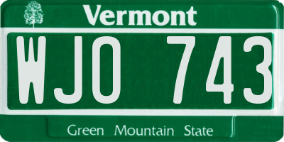 VT license plate WJO743