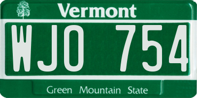VT license plate WJO754