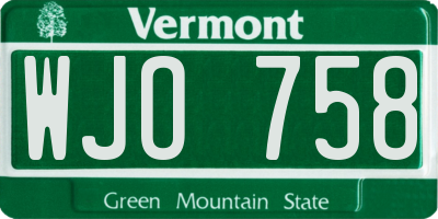 VT license plate WJO758