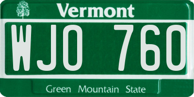 VT license plate WJO760