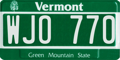 VT license plate WJO770