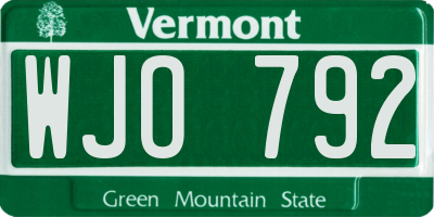 VT license plate WJO792