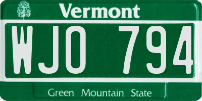 VT license plate WJO794