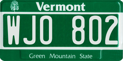 VT license plate WJO802