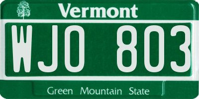 VT license plate WJO803
