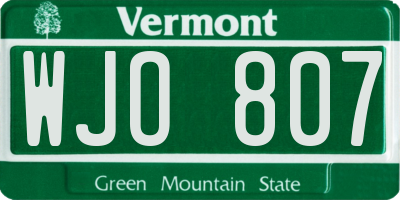 VT license plate WJO807
