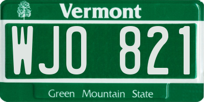 VT license plate WJO821