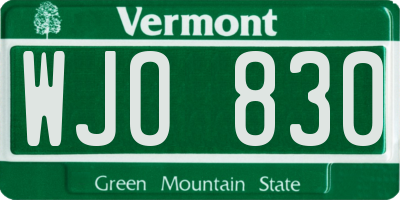 VT license plate WJO830