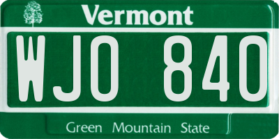VT license plate WJO840